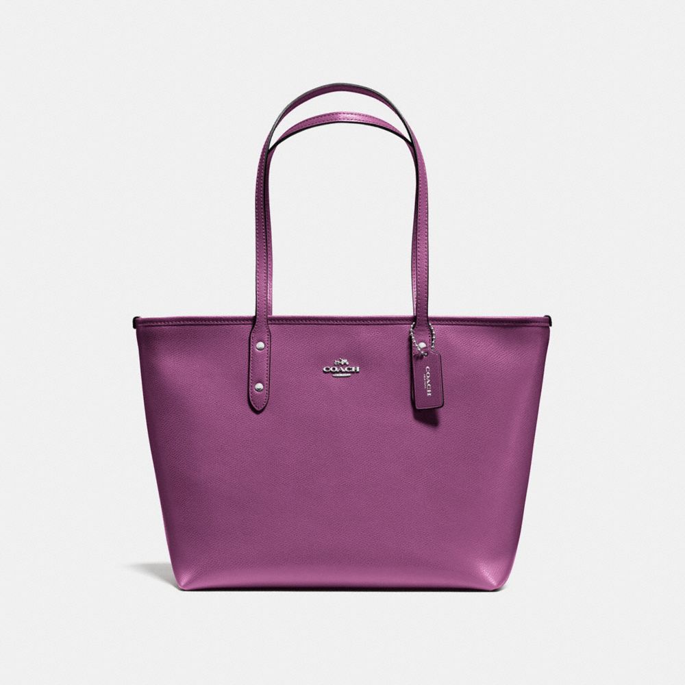 COACH F57522 - CITY ZIP TOTE IN CROSSGRAIN LEATHER SILVER/MAUVE