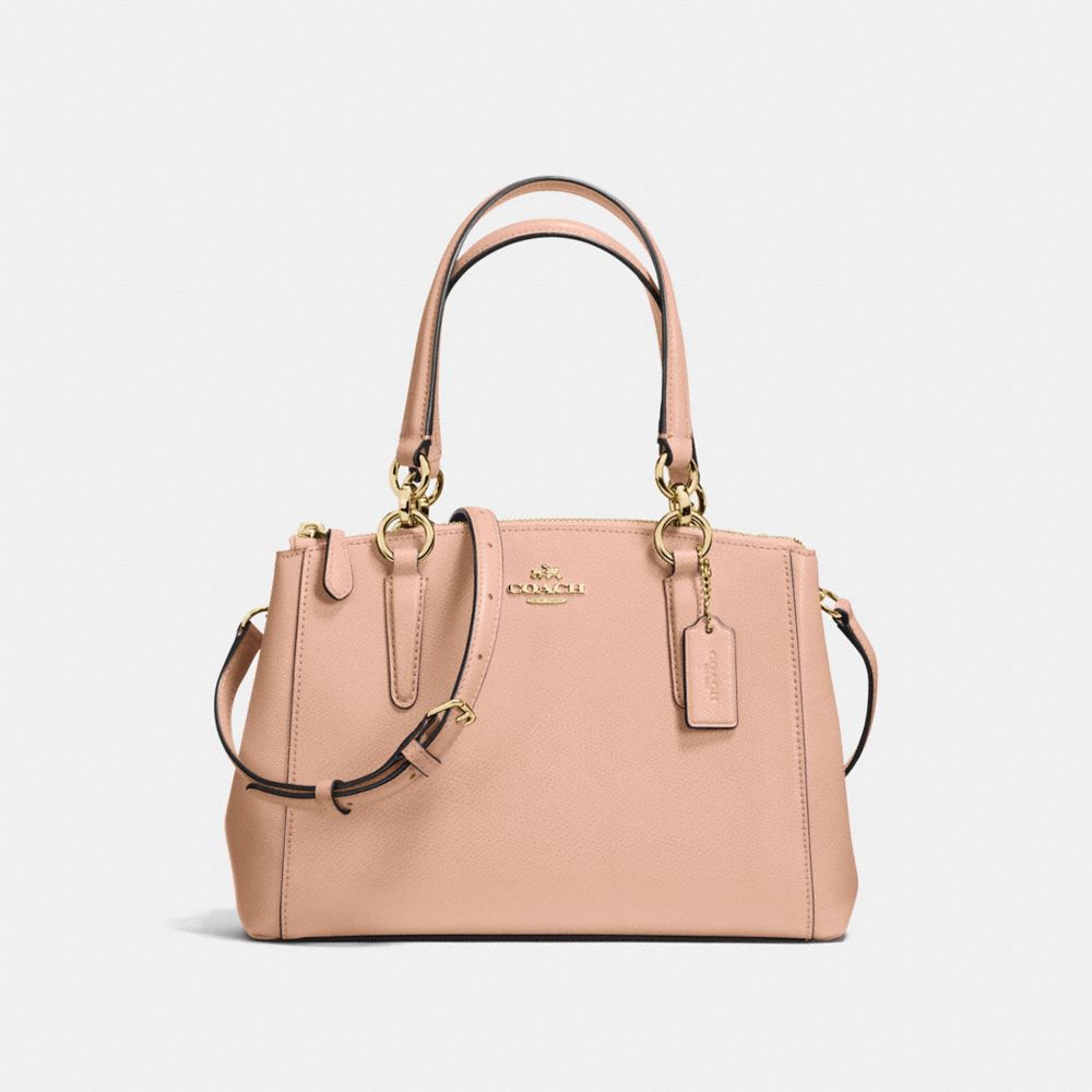 COACH MINI CHRISTIE CARRYALL IN CROSSGRAIN LEATHER - IMITATION GOLD/NUDE PINK - f57523