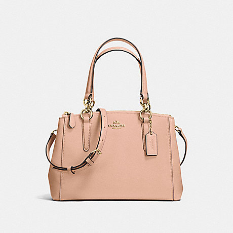 COACH f57523 MINI CHRISTIE CARRYALL IN CROSSGRAIN LEATHER IMITATION GOLD/NUDE PINK