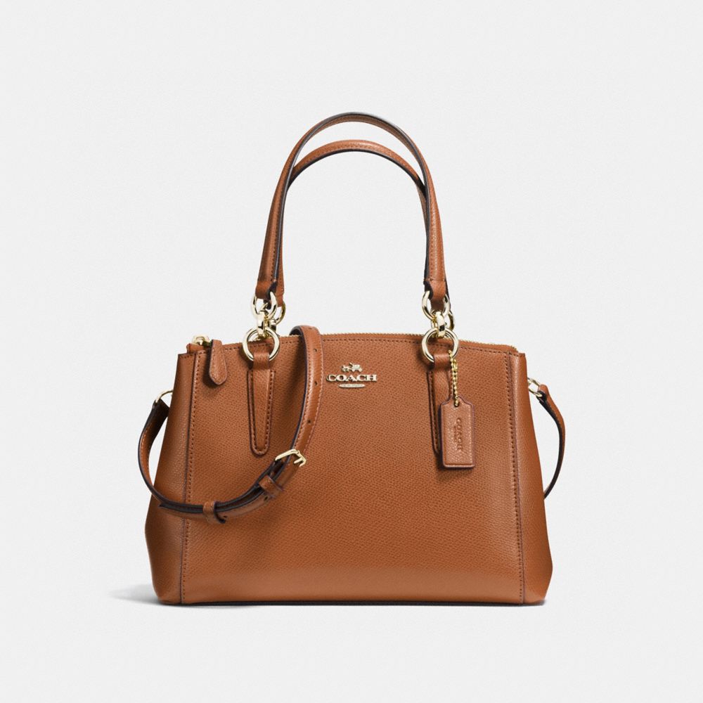 MINI CHRISTIE CARRYALL IN CROSSGRAIN LEATHER - IMITATION GOLD/SADDLE - COACH F57523