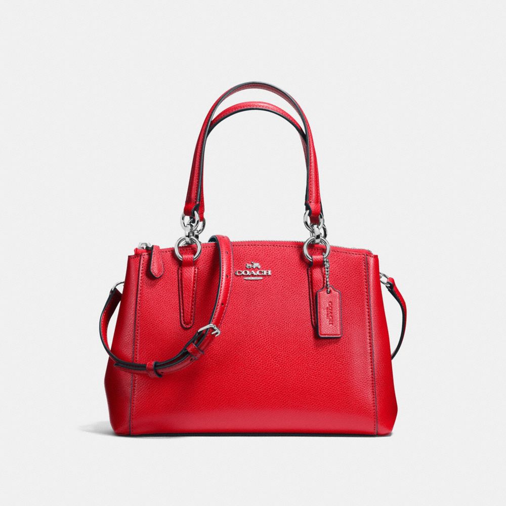 COACH F57523 MINI CHRISTIE CARRYALL IN CROSSGRAIN LEATHER SILVER/BRIGHT-RED