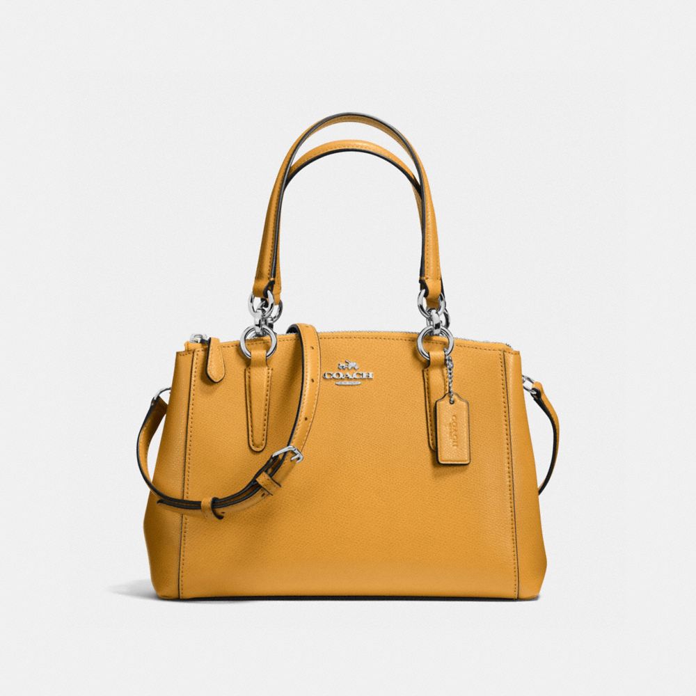 COACH F57523 Mini Christie Carryall In Crossgrain Leather SILVER/MUSTARD