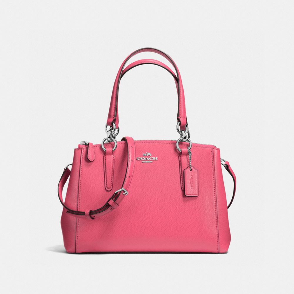 COACH MINI CHRISTIE CARRYALL IN CROSSGRAIN LEATHER - SILVER/STRAWBERRY - F57523