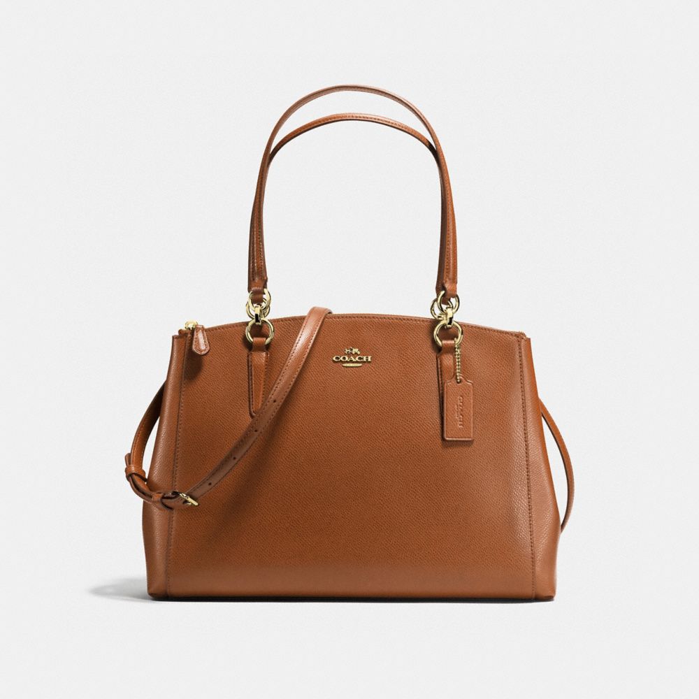 CHRISTIE CARRYALL IN CROSSGRAIN LEATHER - IMITATION GOLD/SADDLE - COACH F57525