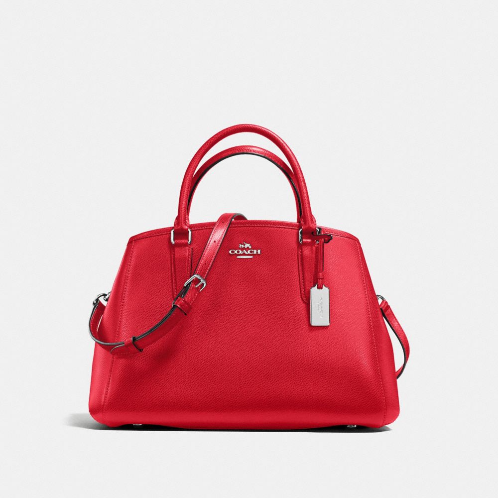 COACH F57527 Small Margot Carryall In Crossgrain Leather SILVER/BRIGHT RED