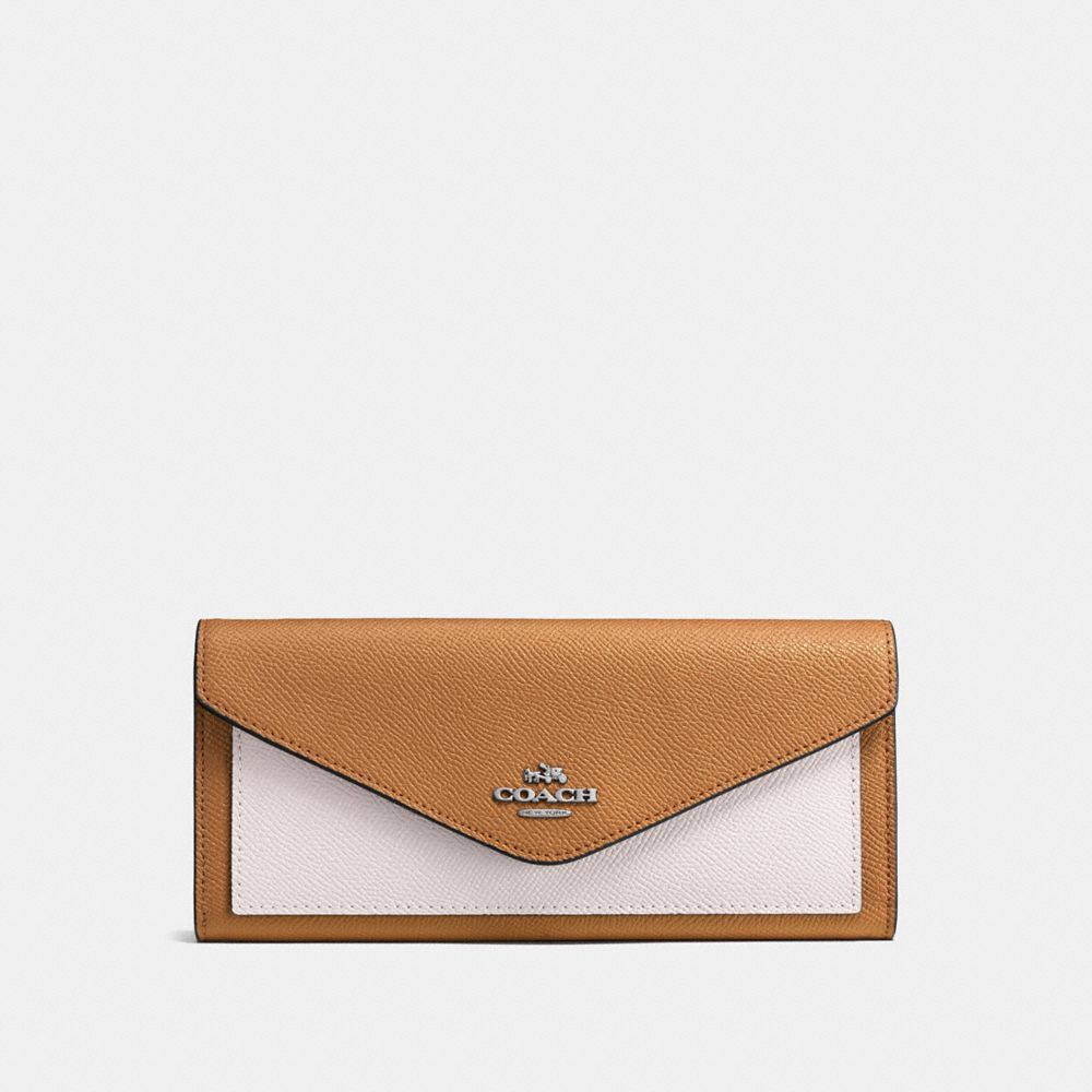 SOFT WALLET IN COLORBLOCK - LIGHT SADDLE CHALK/SILVER - COACH F57536