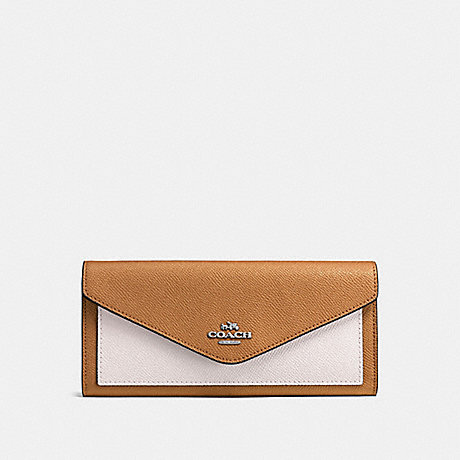 COACH F57536 SOFT WALLET IN COLORBLOCK LIGHT-SADDLE-CHALK/SILVER