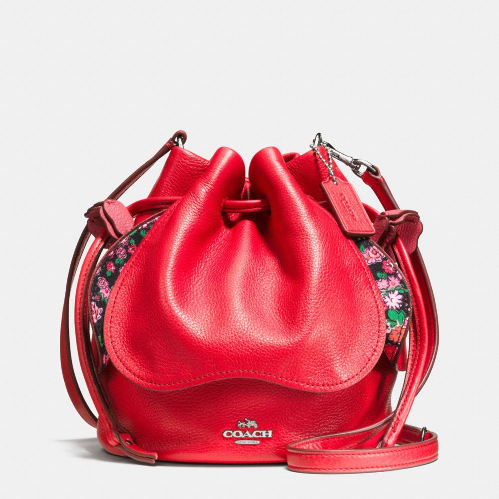 COACH F57543 PETAL BAG IN PEBBLE LEATHER SILVER/BRIGHT-RED