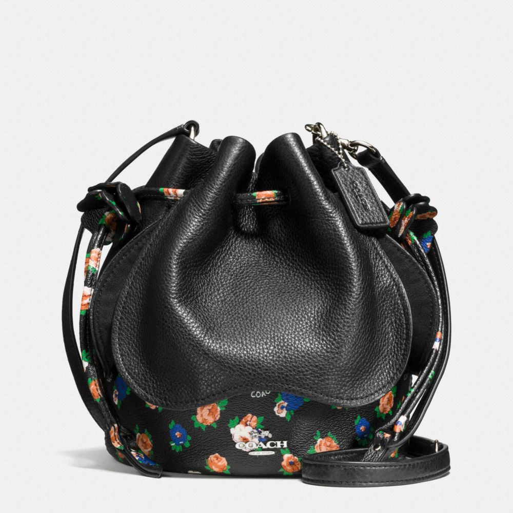 COACH F57544 - PETAL BAG IN LEATHER FLORAL MIX SILVER/BLACK MULTI