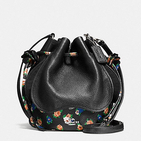 COACH f57544 PETAL BAG IN LEATHER FLORAL MIX SILVER/BLACK MULTI