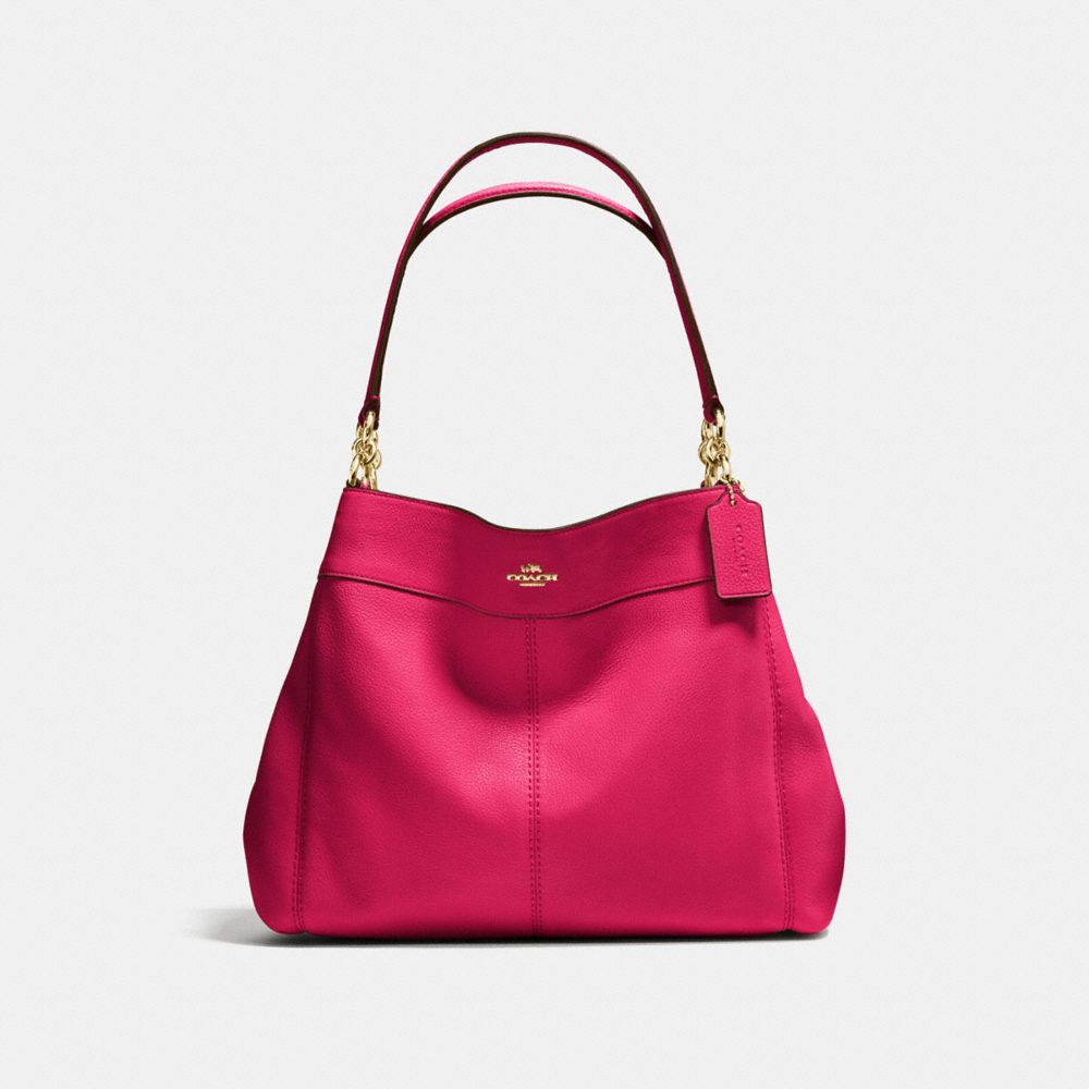 COACH F57545 LEXY SHOULDER BAG IN PEBBLE LEATHER IMITATION-GOLD/BRIGHT-PINK