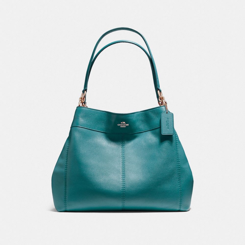 LEXY SHOULDER BAG IN PEBBLE LEATHER - f57545 - LIGHT GOLD/DARK TEAL