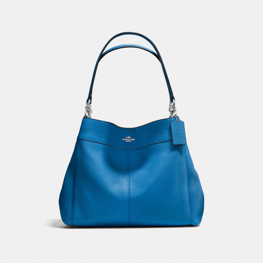 COACH F57545 LEXY SHOULDER BAG IN PEBBLE LEATHER SILVER/LAPIS