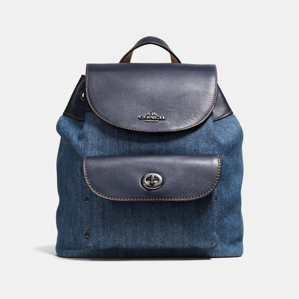 COACH F57547 Mini Billie Backpack In Denim And Leather ANTIQUE SILVER/DENIM