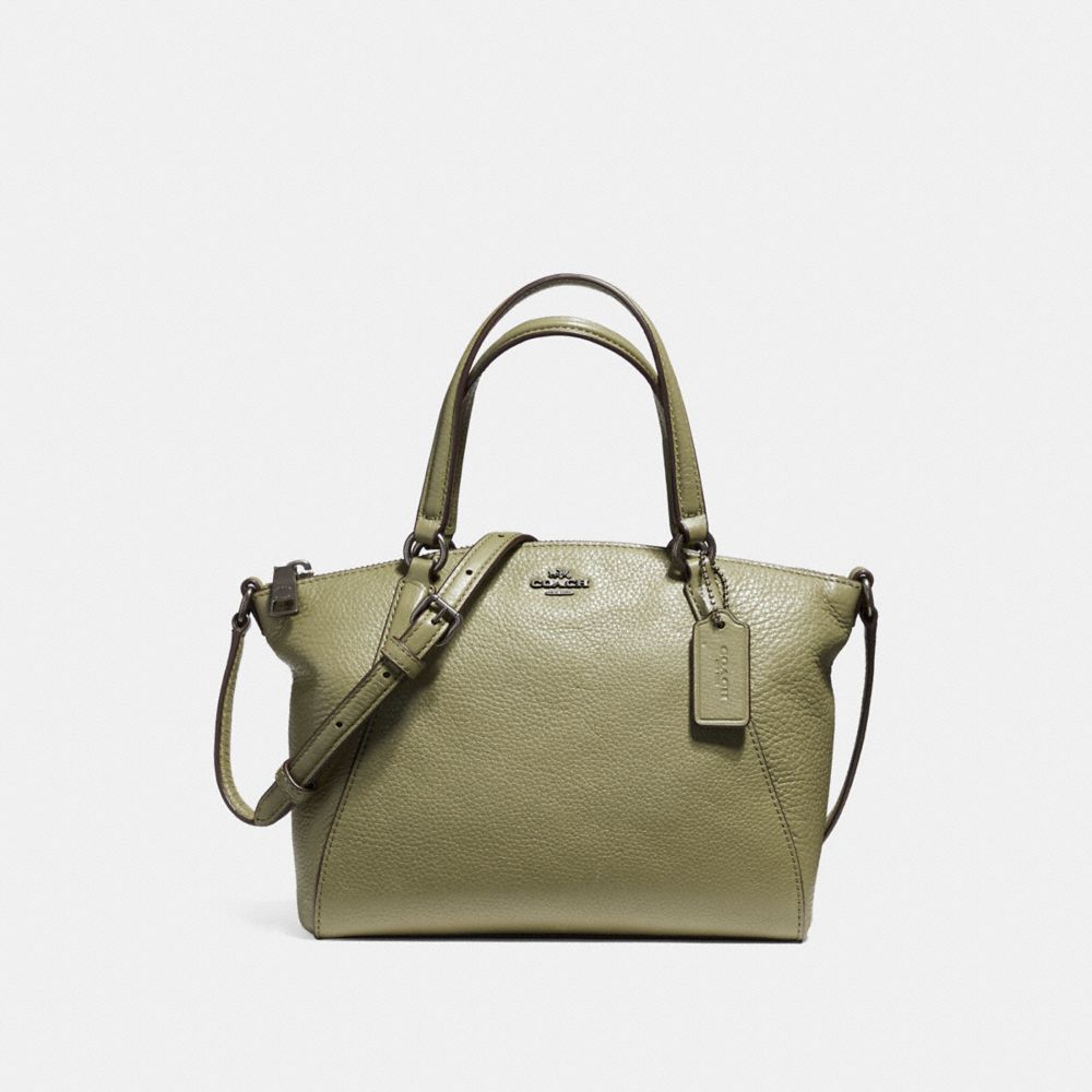 COACH F57563 Mini Kelsey Satchel In Pebble Leather BLACK ANTIQUE NICKEL/MILITARY GREEN