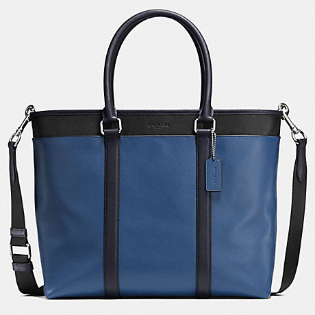 COACH F57568 PERRY BUSINESS TOTE IN COLORBLOCK LEATHER INDIGO/MIDNIGHT/BLACK