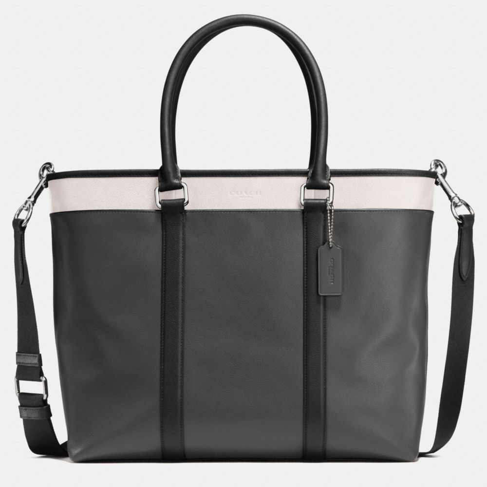 COACH F57568 Perry Business Tote In Colorblock Leather GRAPHITE/BLACK/CHALK