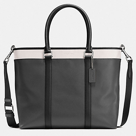 COACH PERRY BUSINESS TOTE IN COLORBLOCK LEATHER - GRAPHITE/BLACK/CHALK - f57568