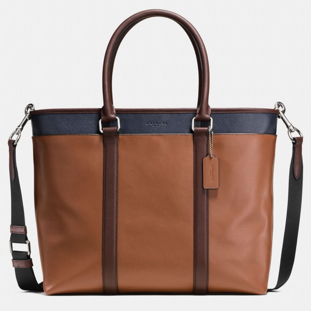 PERRY BUSINESS TOTE IN COLORBLOCK LEATHER - f57568 - SADDLE/MAHAGONY/MIDNIGHT