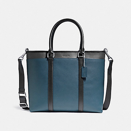 COACH F57568 PERRY BUSINESS TOTE IN COLORBLOCK NICKEL/DENIM/MIDNIGHT/BLACK