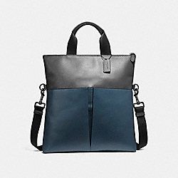 CHARLES FOLDOVER TOTE - COACH f57569 - BLACK ANTIQUE NICKEL/DENIM/GRAPHITE