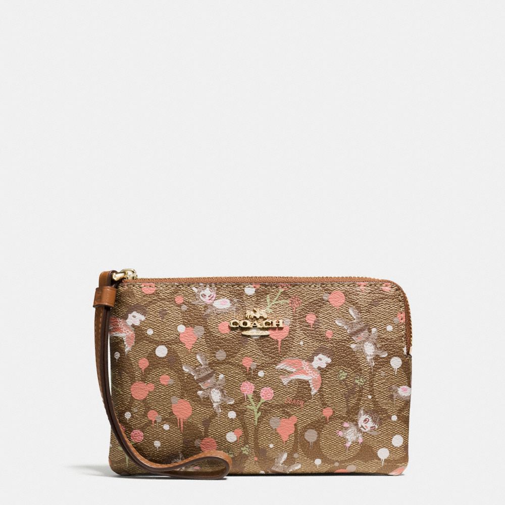 BASEMAN X COACH CORNER ZIP WRISTLET IN SIGNATURE - f57573 - IMITATION GOLD/KHAKI PINK MULTI