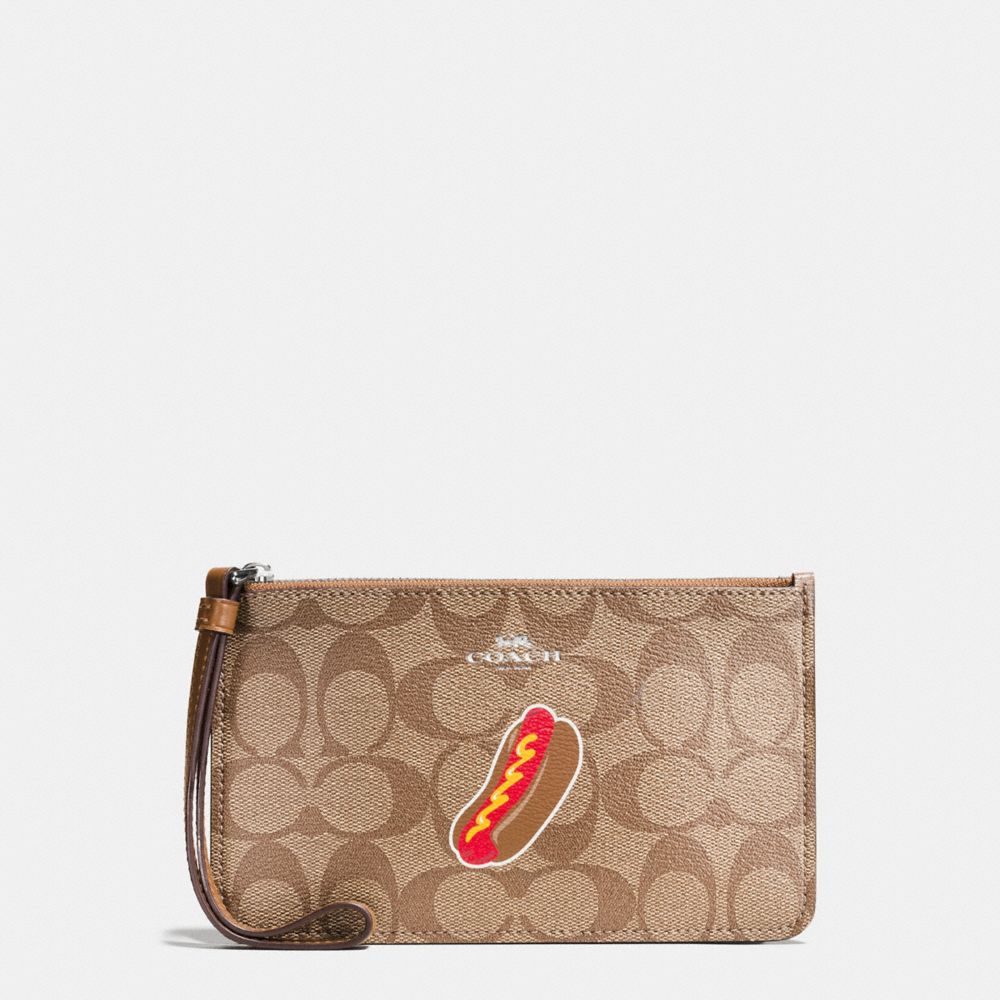 COACH F57576 NYC HOTDOG SMALL WRISTLET IN SIGNATURE SILVER/KHAKI/SADDLE