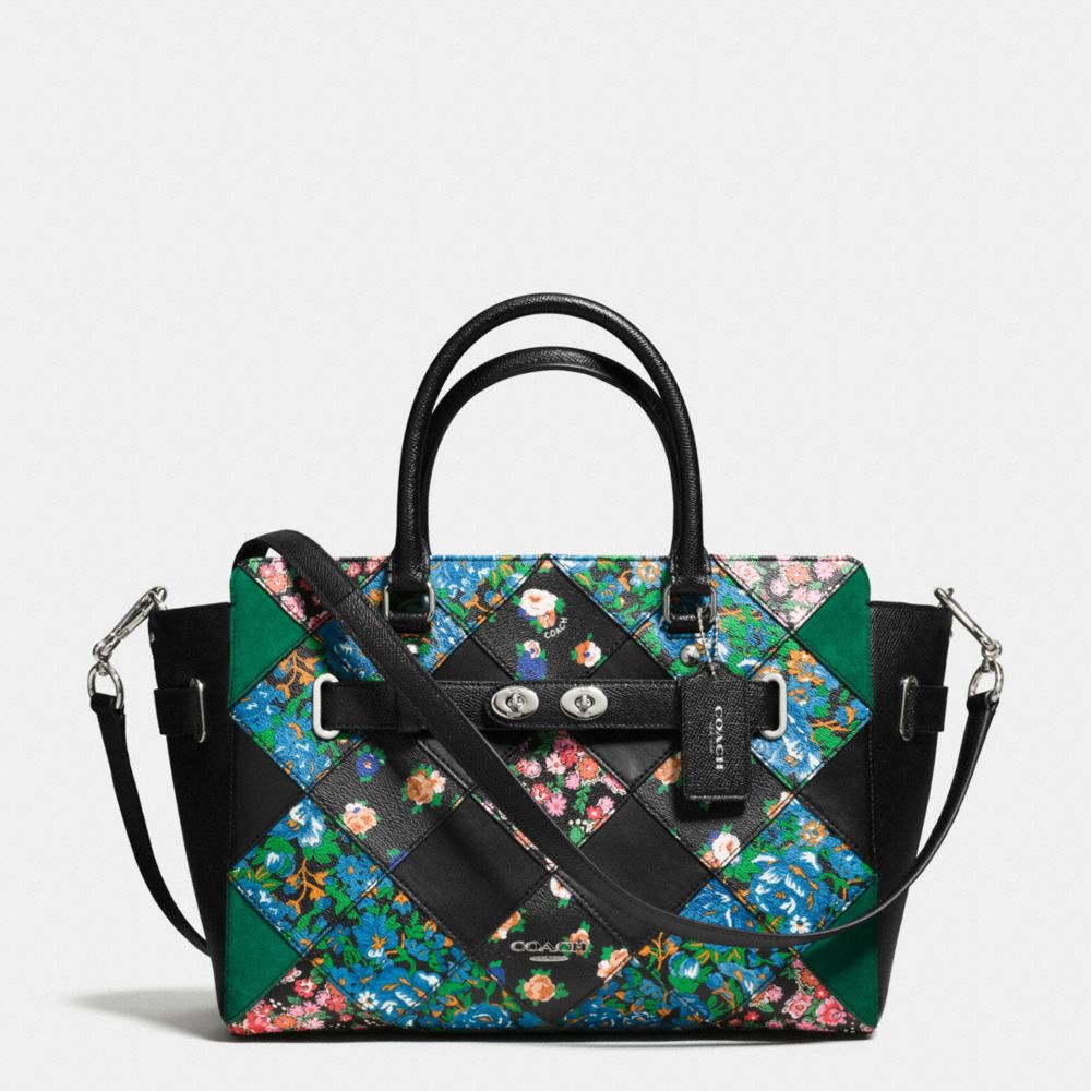 COACH F57580 - BLAKE CARRYALL IN FLORAL PATCHWORK LEATHER SILVER/BLACK MULTI