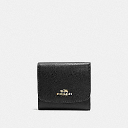 COACH F57584 Small Wallet In Crossgrain Leather IMITATION GOLD/BLACK