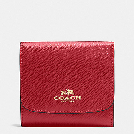 COACH SMALL WALLET IN CROSSGRAIN LEATHER - IMITATION GOLD/TRUE RED - f57584