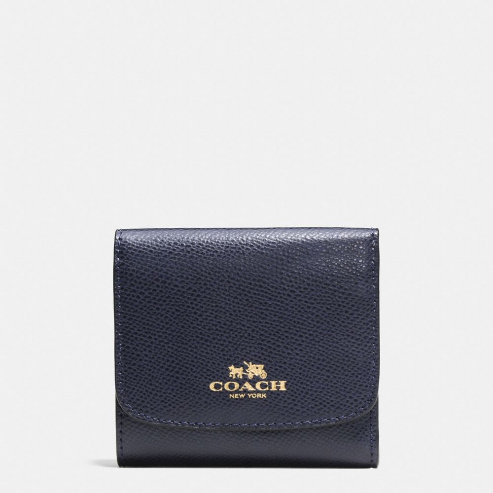 COACH F57584 Small Wallet In Crossgrain Leather IMITATION GOLD/MIDNIGHT