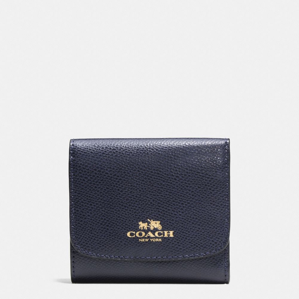 COACH F57584 - SMALL WALLET IN CROSSGRAIN LEATHER IMITATION GOLD/MIDNIGHT