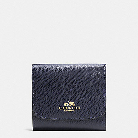 COACH f57584 SMALL WALLET IN CROSSGRAIN LEATHER IMITATION GOLD/MIDNIGHT