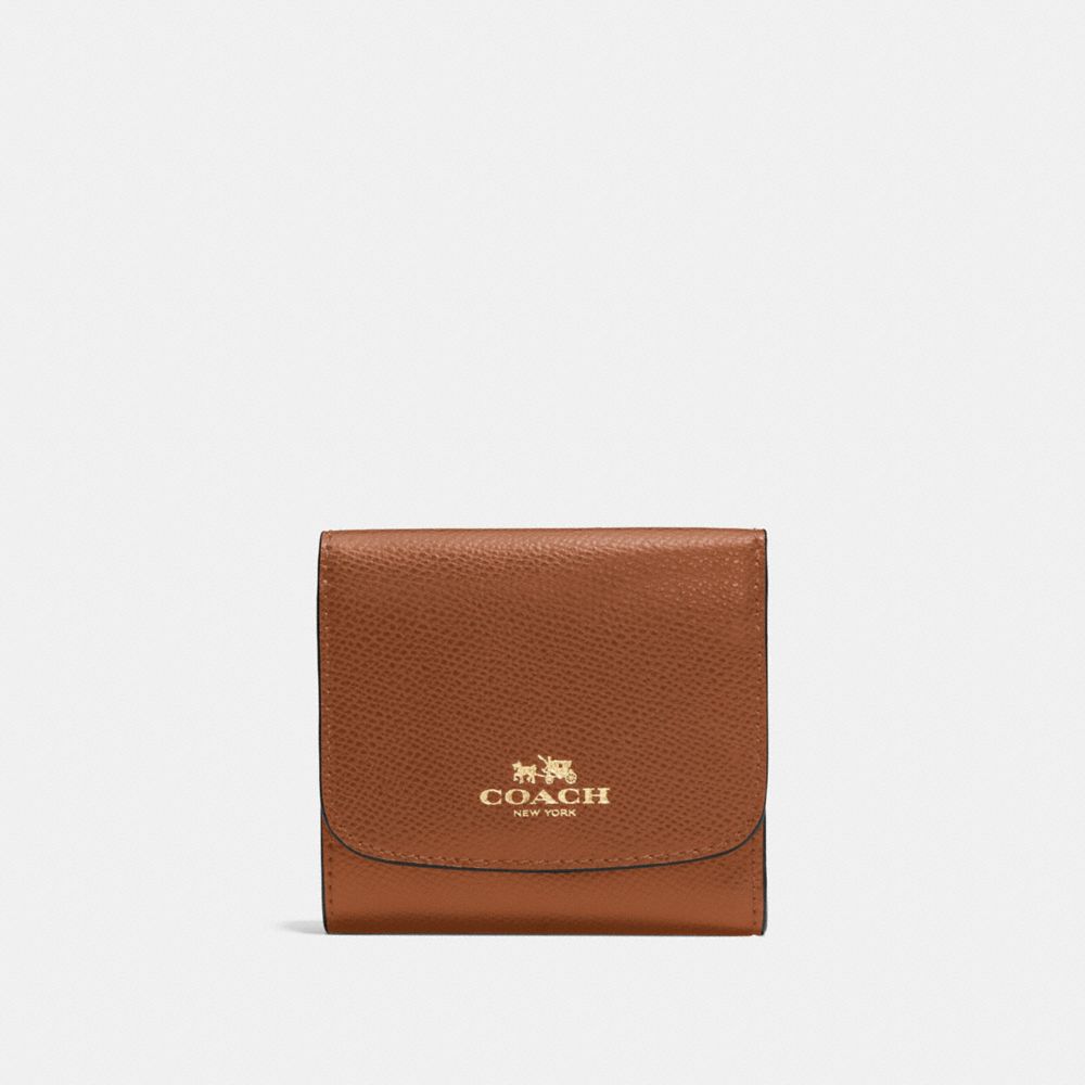 COACH SMALL WALLET IN CROSSGRAIN LEATHER - IMITATION GOLD/SADDLE - F57584