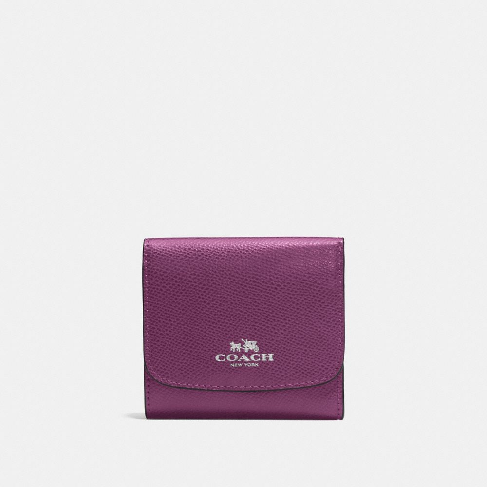 COACH f57584 SMALL WALLET IN CROSSGRAIN LEATHER SILVER/MAUVE