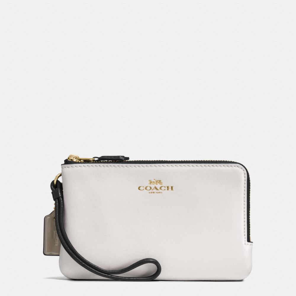 COACH DOUBLE CORNER ZIP WALLET IN COLORBLOCK LEATHER AND SIGNATURE - IMITATION GOLD/BROWN NEUTRAL MULTI - f57585