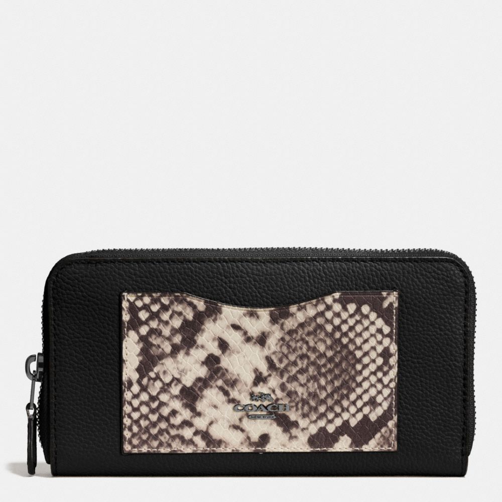 COACH F57590 Accordion Zip Wallet With Snake Embossed Leather Trim ANTIQUE NICKEL/BLACK MULTI