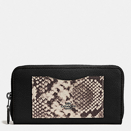 COACH f57590 ACCORDION ZIP WALLET WITH SNAKE EMBOSSED LEATHER TRIM ANTIQUE NICKEL/BLACK MULTI
