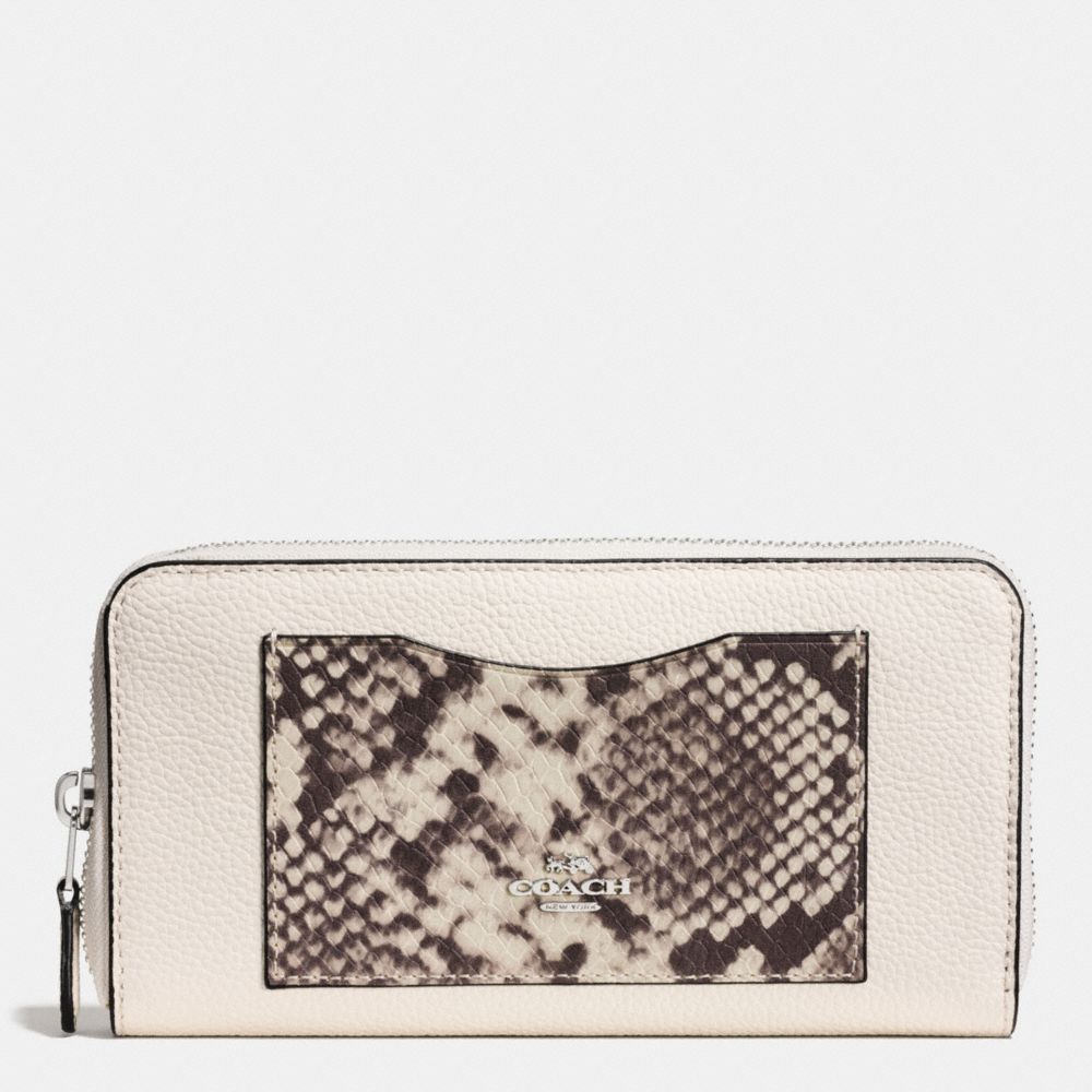 ACCORDION ZIP WALLET WITH SNAKE EMBOSSED LEATHER TRIM - SILVER/CHALK MULTI - COACH F57590