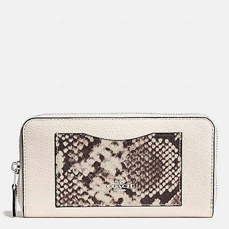 COACH F57590 ACCORDION ZIP WALLET WITH SNAKE EMBOSSED LEATHER TRIM SILVER/CHALK-MULTI