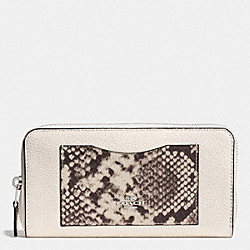 COACH F57590 Accordion Zip Wallet With Snake Embossed Leather Trim SILVER/CHALK MULTI