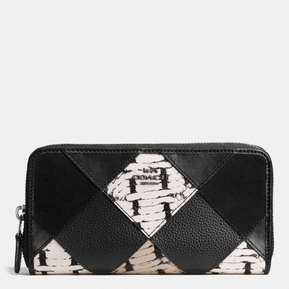 COACH F57591 Accordion Zip Wallet With Snake Embossed Patchwork ANTIQUE NICKEL/BLACK MULTI