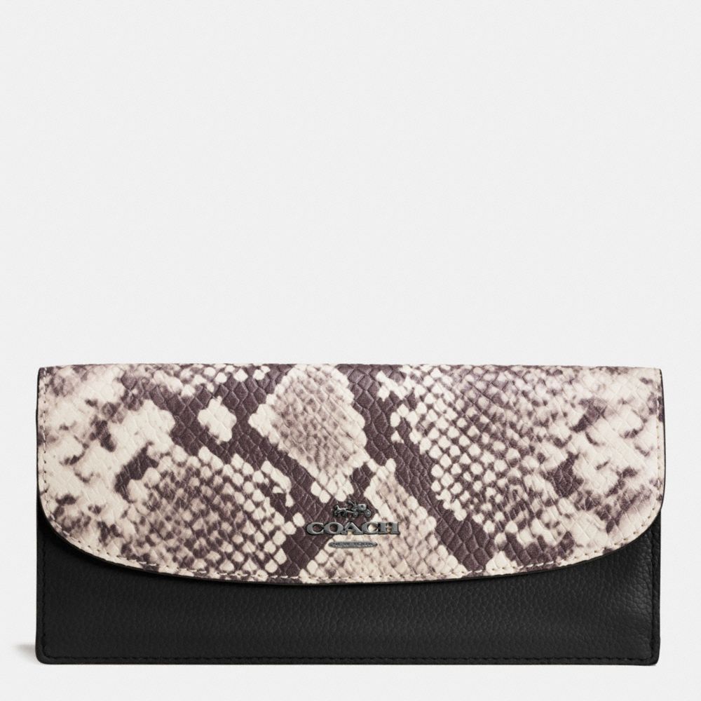 COACH F57592 Soft Wallet With Snake Embossed Leather Trim ANTIQUE NICKEL/BLACK MULTI