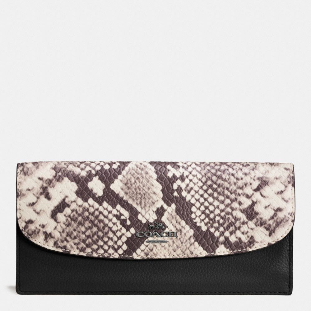 COACH F57592 Soft Wallet With Snake Embossed Leather Trim ANTIQUE NICKEL/BLACK MULTI