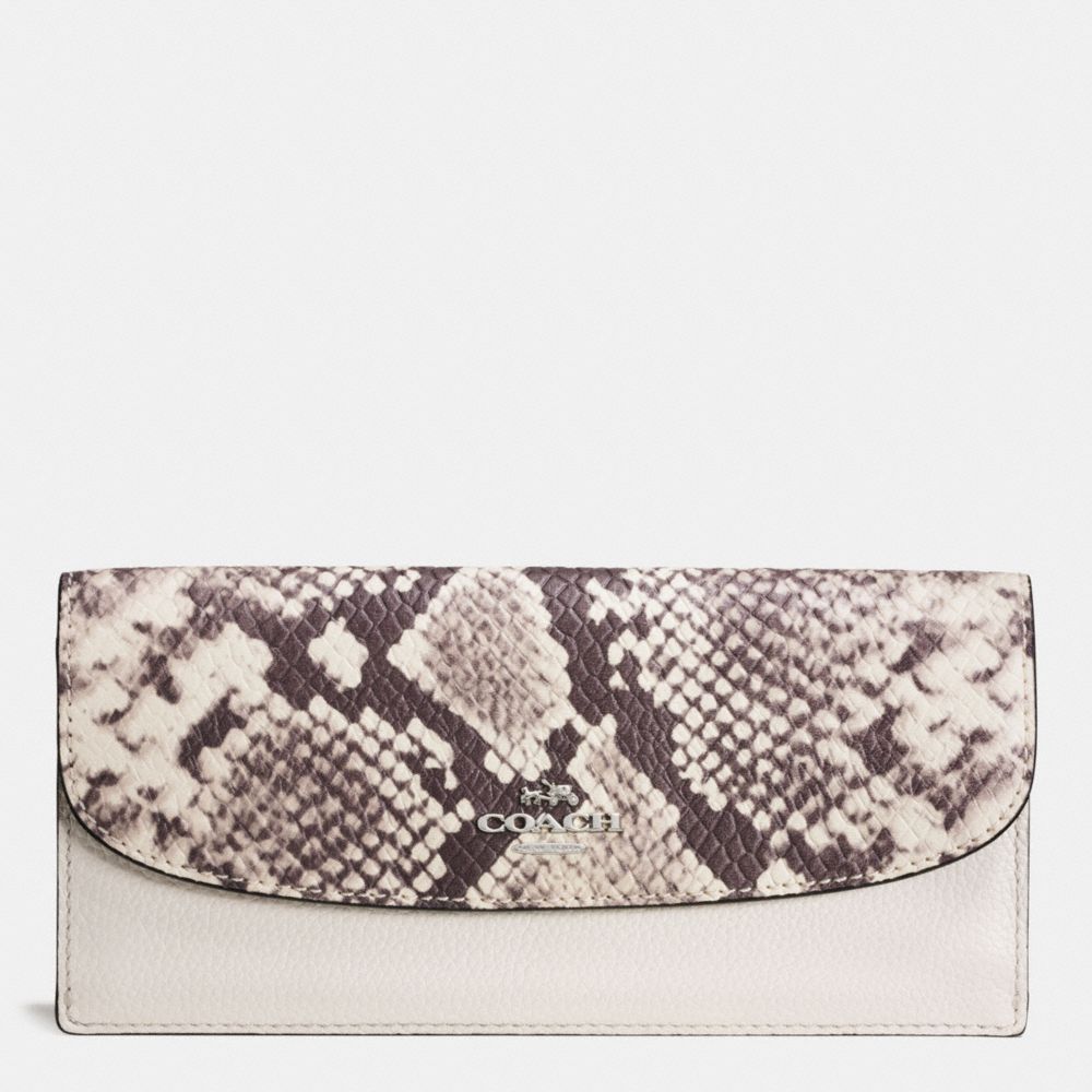 SOFT WALLET WITH SNAKE EMBOSSED LEATHER TRIM - f57592 - SILVER/CHALK MULTI