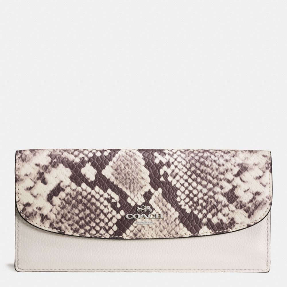 COACH F57592 Soft Wallet With Snake Embossed Leather Trim SILVER/CHALK MULTI