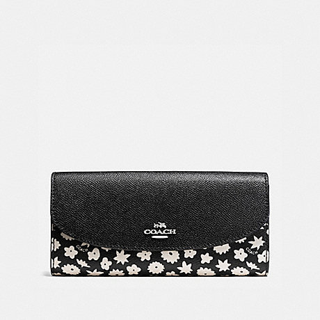COACH F57593 SLIM ENVELOPE WALLET IN GRAPHIC FLORAL PRINT COATED CANVAS SILVER/BLACK-MULTI