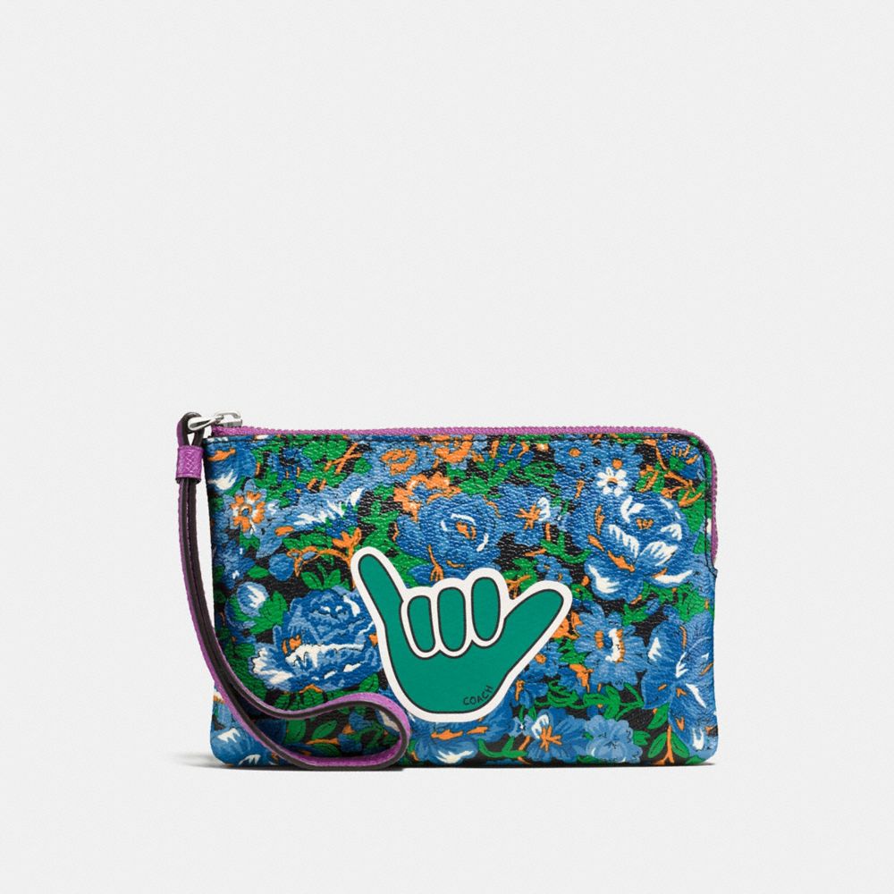 CORNER ZIP WRISTLET IN ROSE MEADOW FLORAL PRINT COATED CANVAS - SILVER/BLUE MULTI - COACH F57595