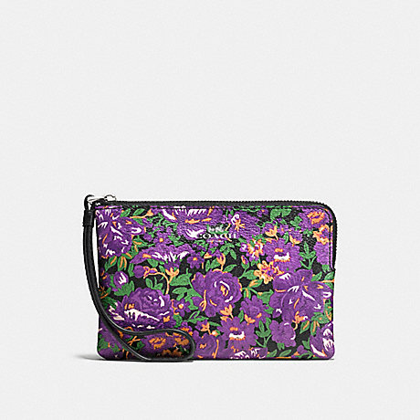 COACH f57595 CORNER ZIP WRISTLET IN ROSE MEADOW FLORAL PRINT COATED CANVAS SILVER/VIOLET MULTI