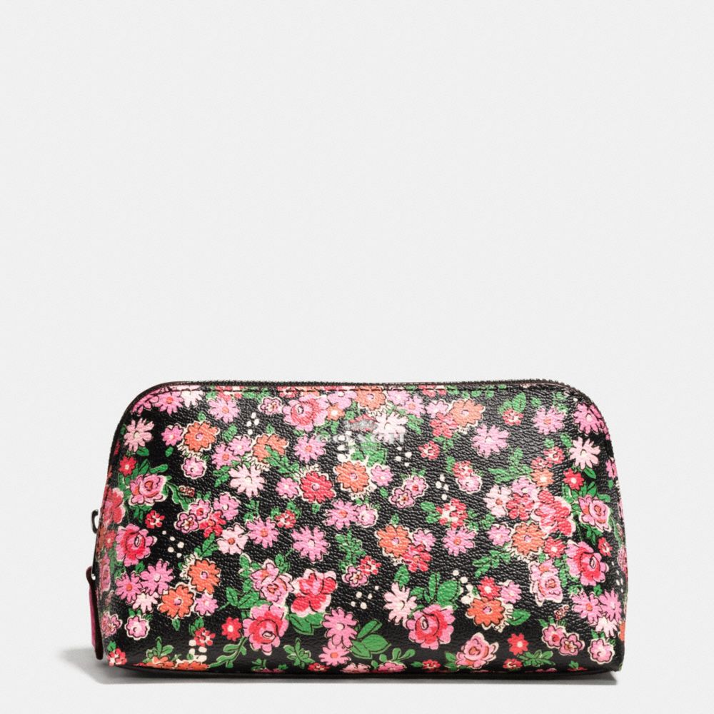 COACH F57597 COSMETIC CASE 17 IN POSEY CLUSTER FLORAL PRINT COATED CANVAS SILVER/PINK-MULTI